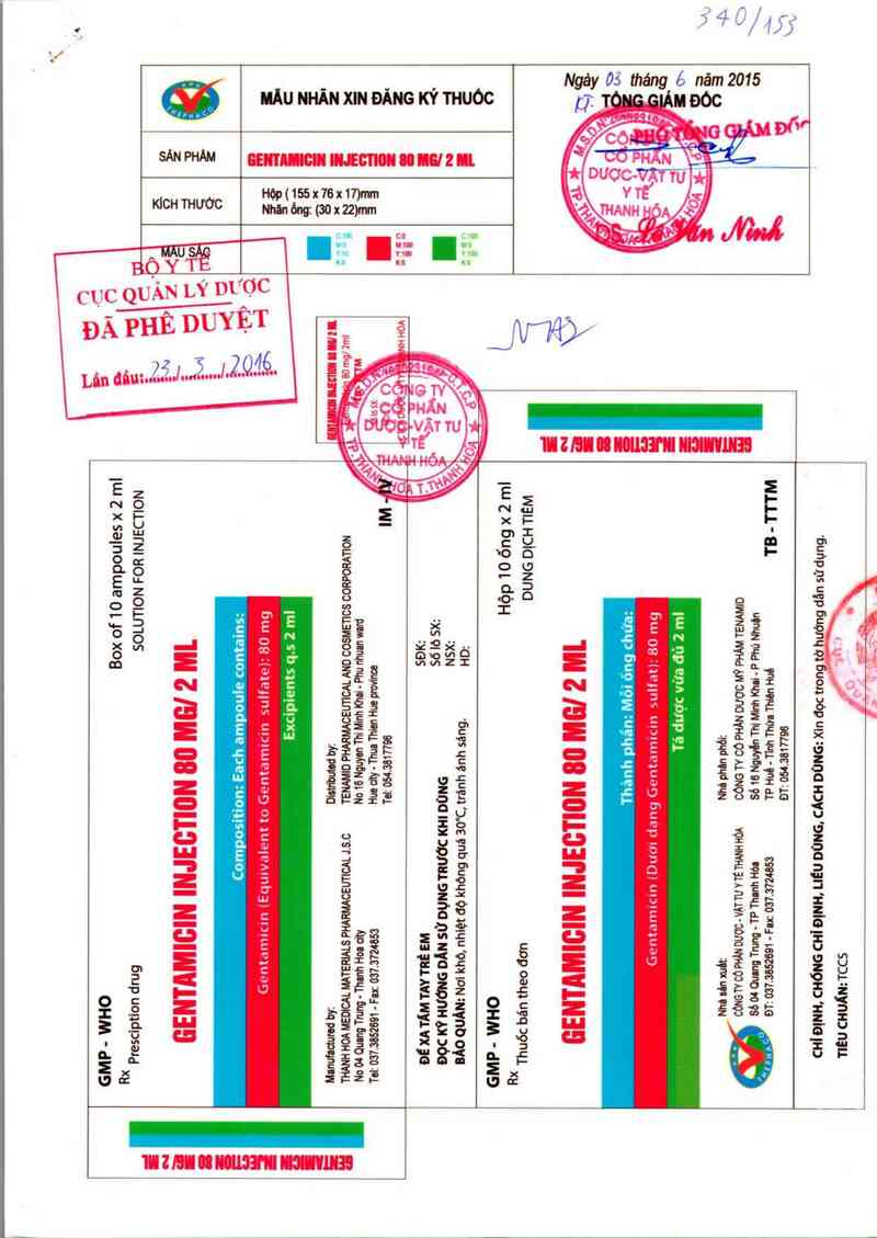 thông tin, cách dùng, giá thuốc Gentamicin Injection 80mg/2ml - ảnh 0