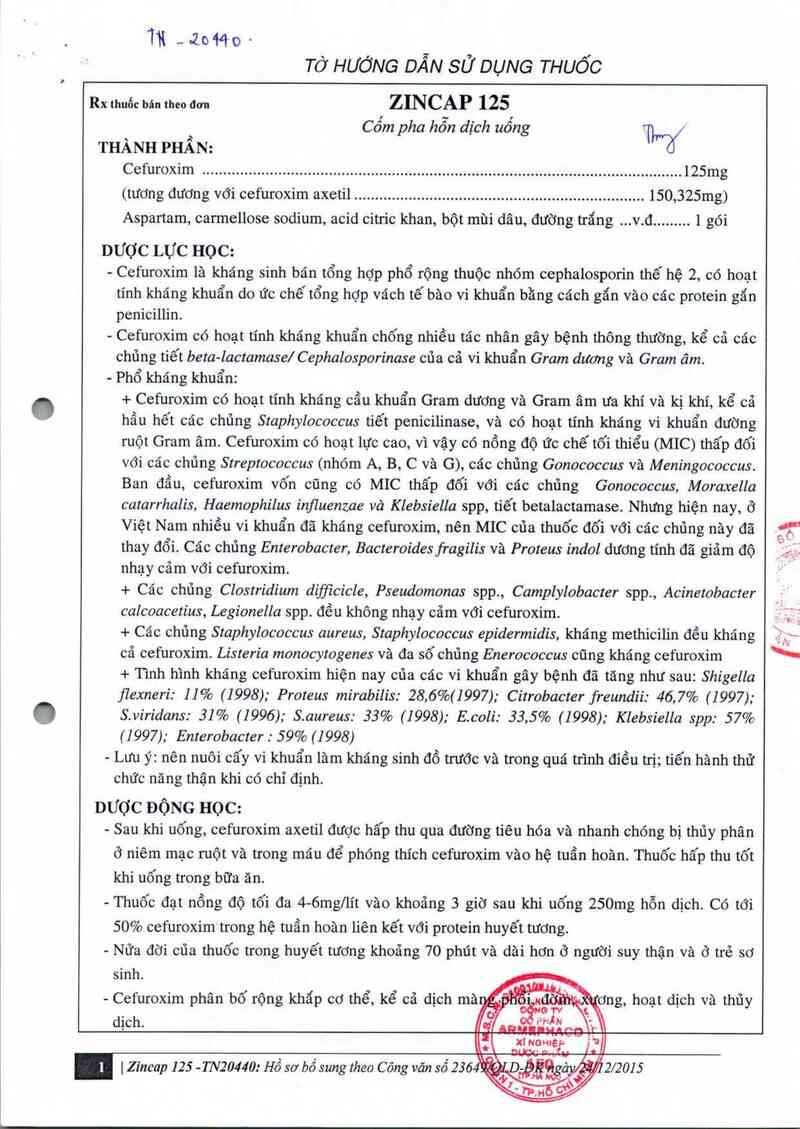 thông tin, cách dùng, giá thuốc Zincap 125 - ảnh 2