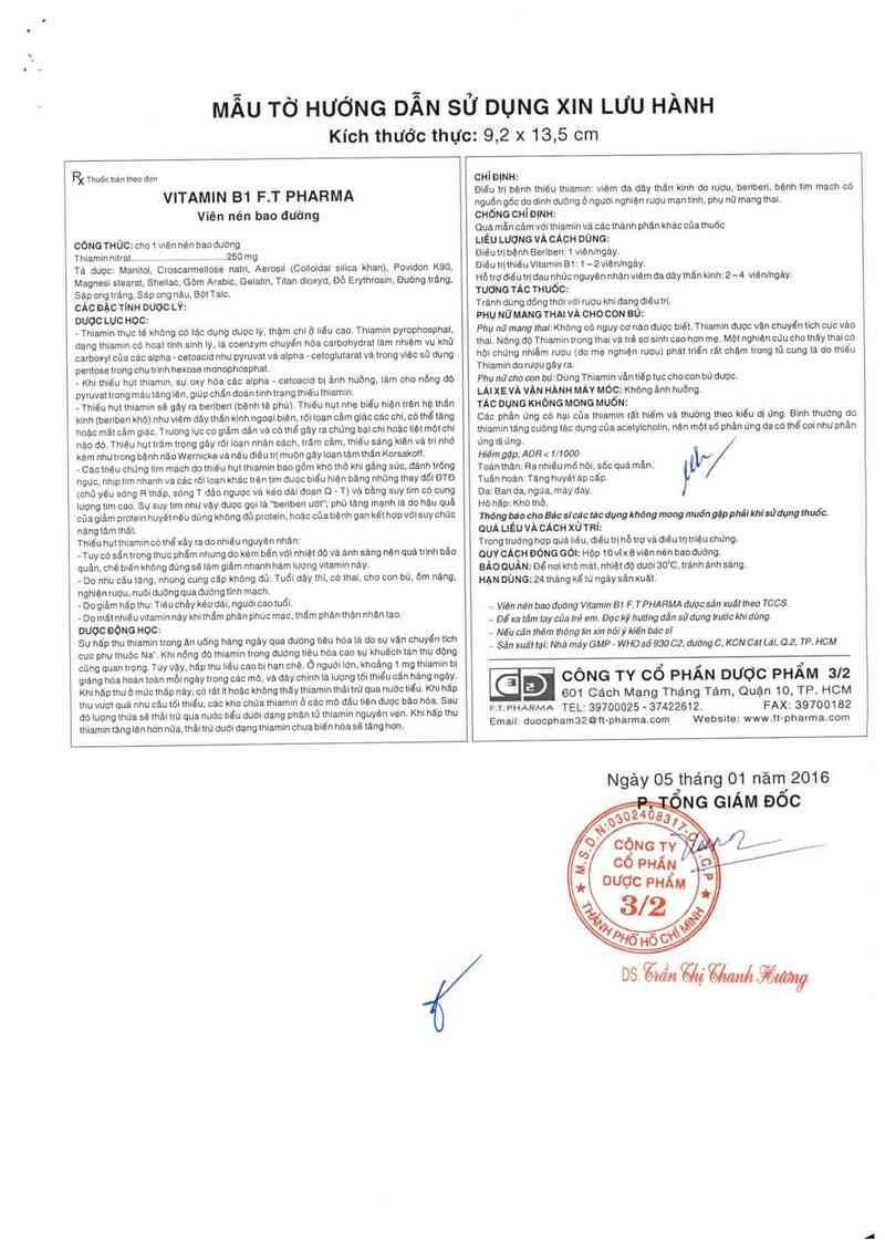 thông tin, cách dùng, giá thuốc Vitamin B1 F.T Pharma - ảnh 2