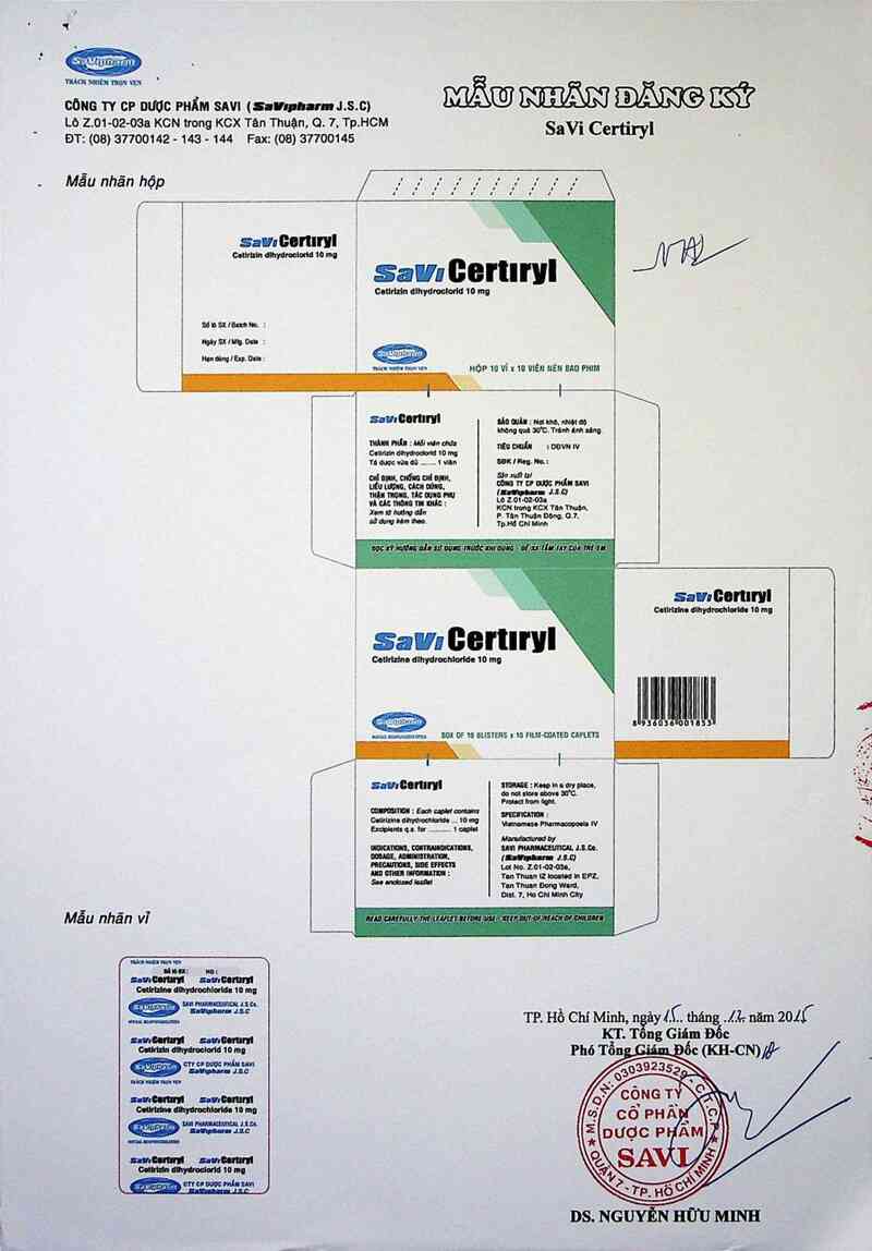 thông tin, cách dùng, giá thuốc SaViCertiryl - ảnh 1