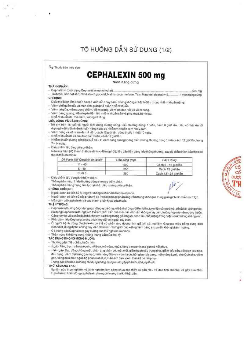 thông tin, cách dùng, giá thuốc Cephalexin 500 mg - ảnh 5