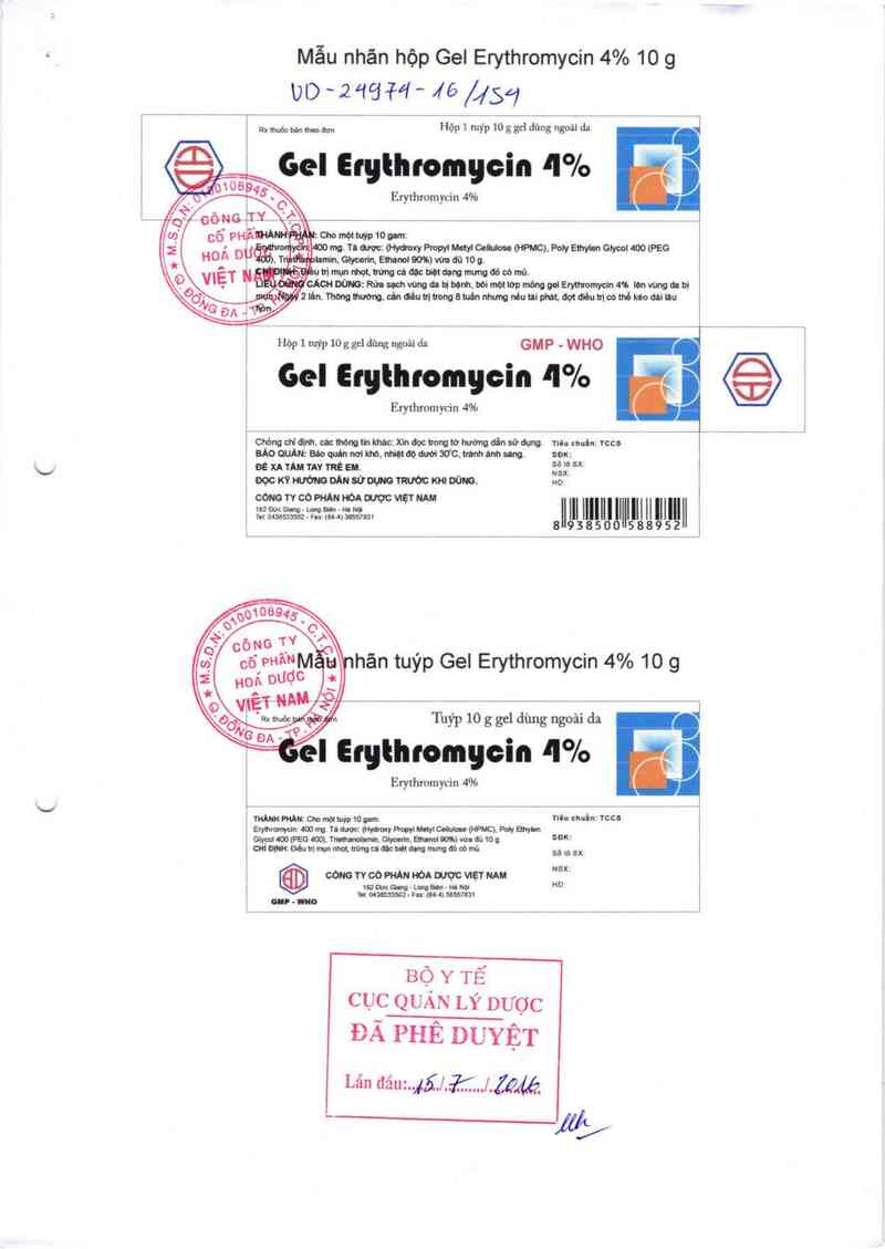 thông tin, cách dùng, giá thuốc Gel Erythromycin 4% - ảnh 0