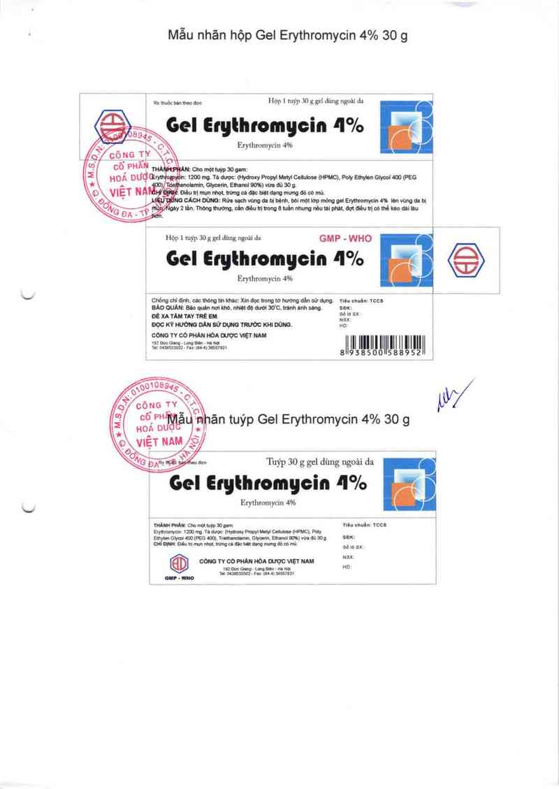 thông tin, cách dùng, giá thuốc Gel Erythromycin 4% - ảnh 1