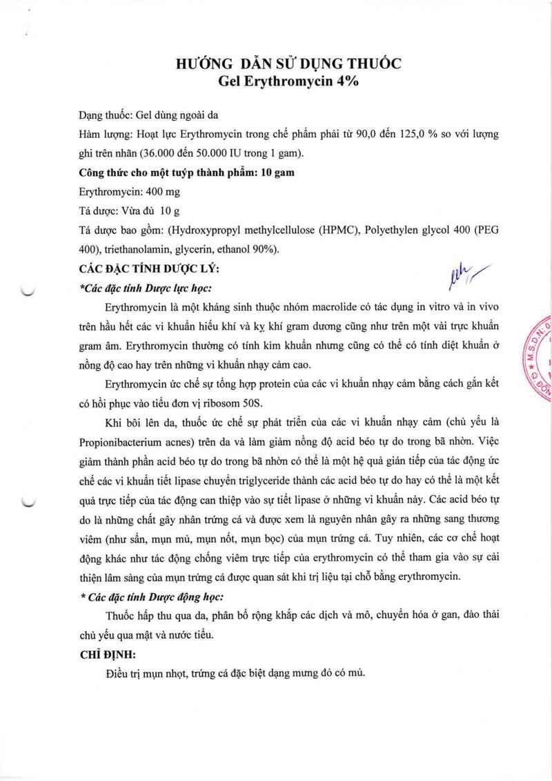 thông tin, cách dùng, giá thuốc Gel Erythromycin 4% - ảnh 2