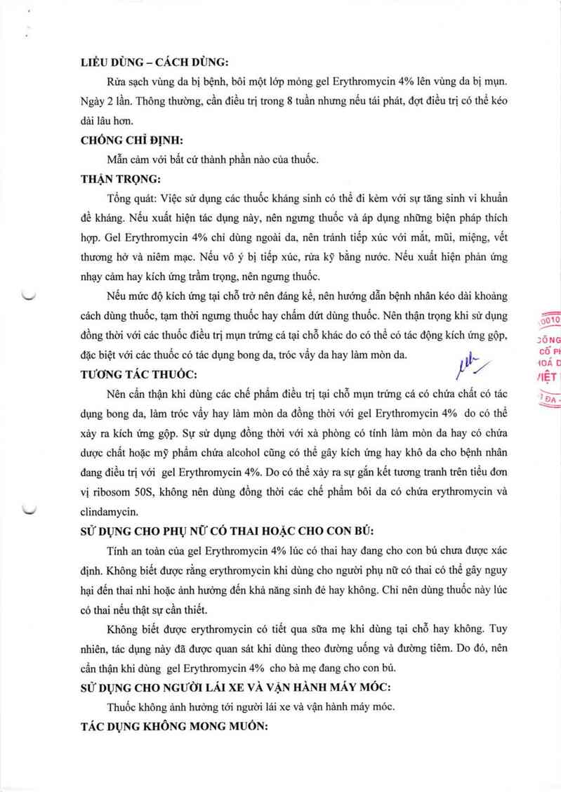 thông tin, cách dùng, giá thuốc Gel Erythromycin 4% - ảnh 3