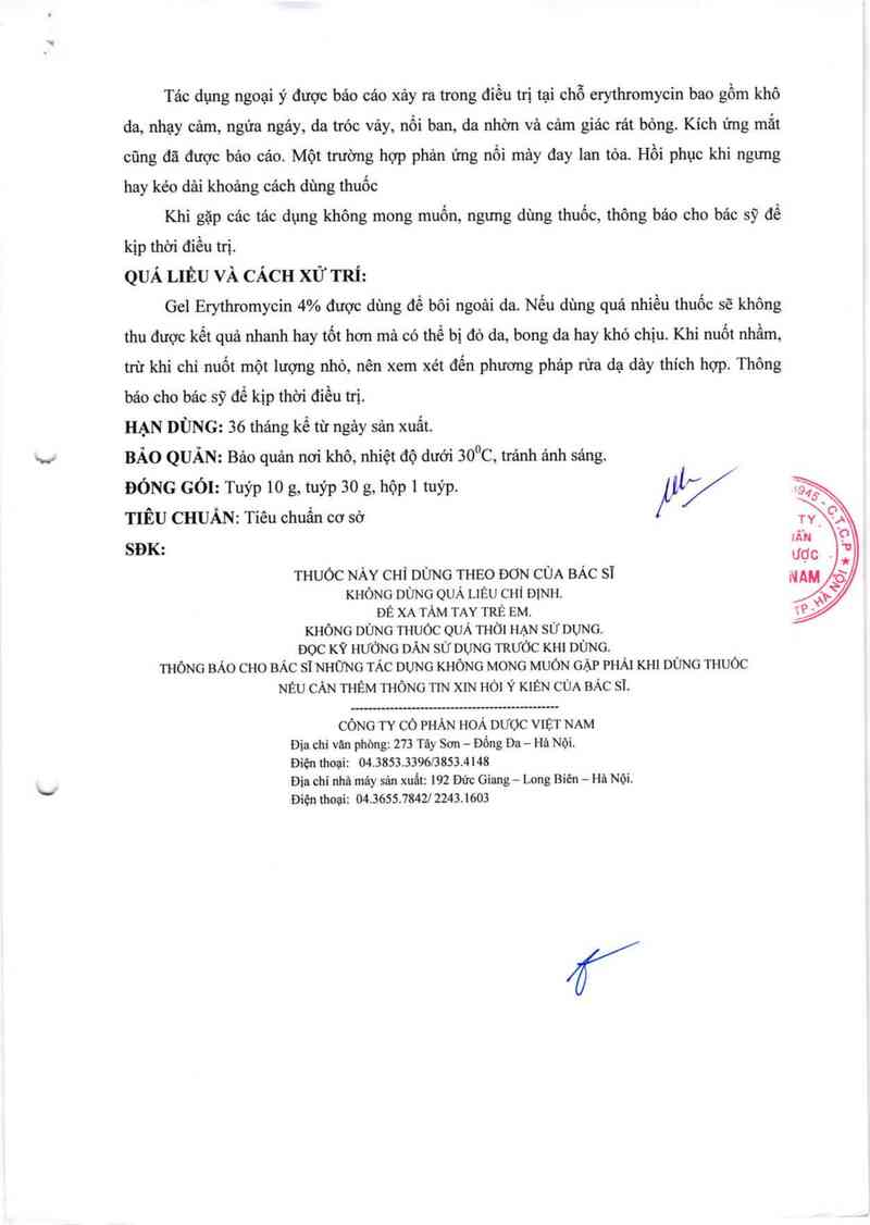 thông tin, cách dùng, giá thuốc Gel Erythromycin 4% - ảnh 4