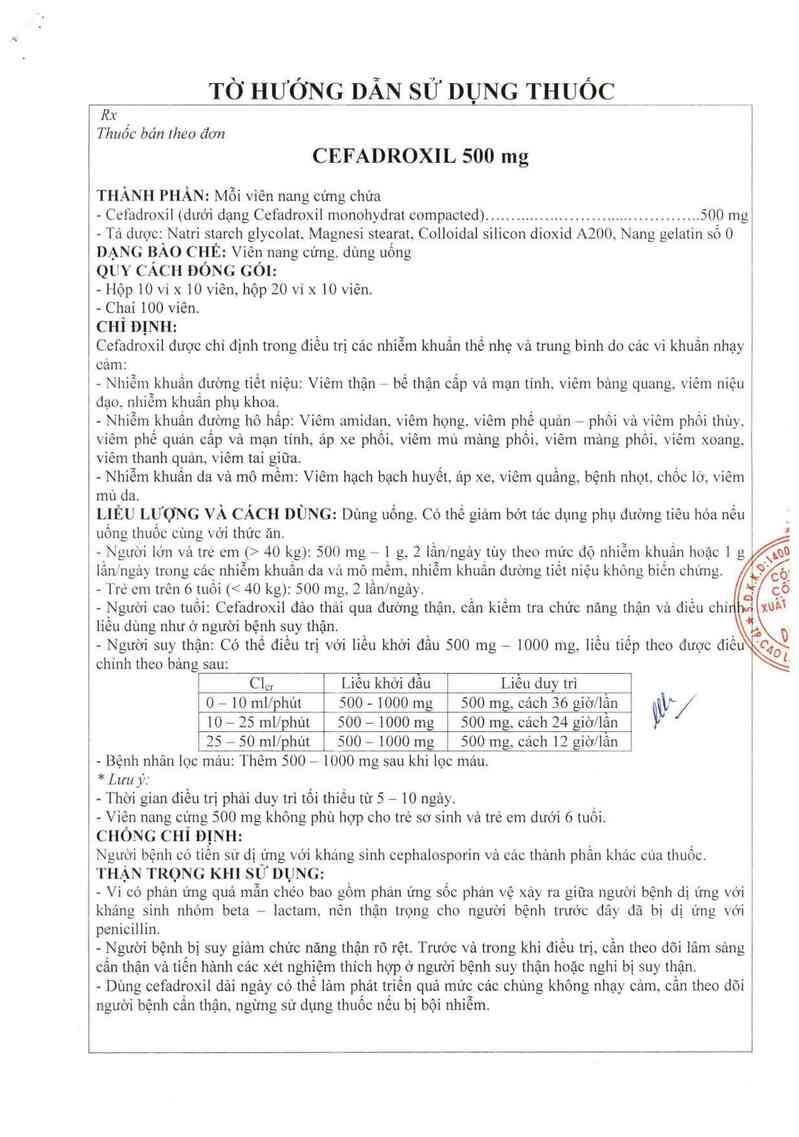 thông tin, cách dùng, giá thuốc Cefadroxil 500 mg - ảnh 3