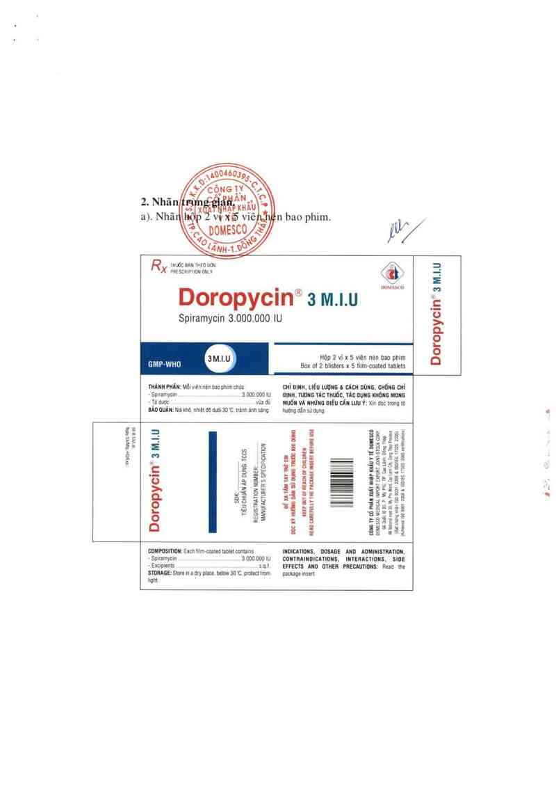 thông tin, cách dùng, giá thuốc Doropycin 3 MIU - ảnh 1