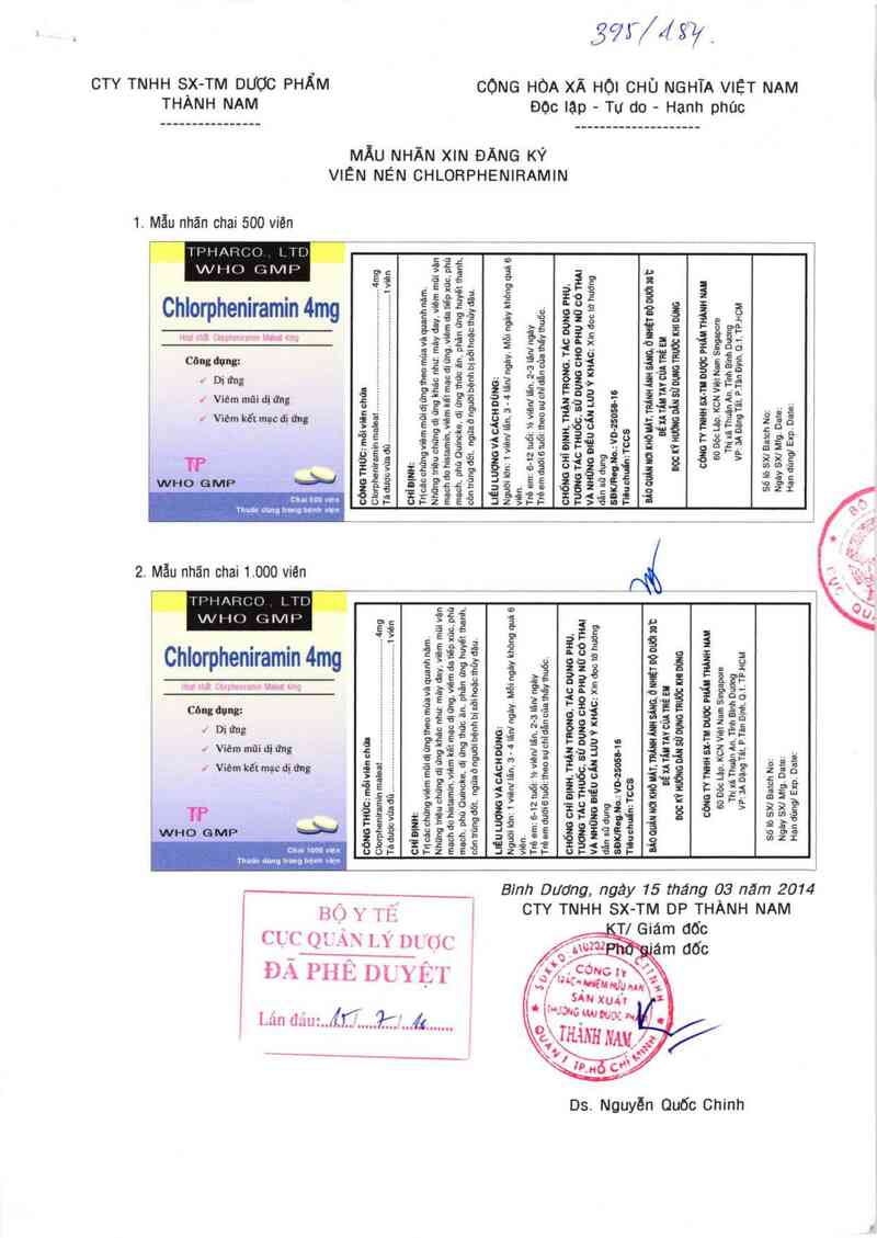 thông tin, cách dùng, giá thuốc Chlorpheniramin - ảnh 0