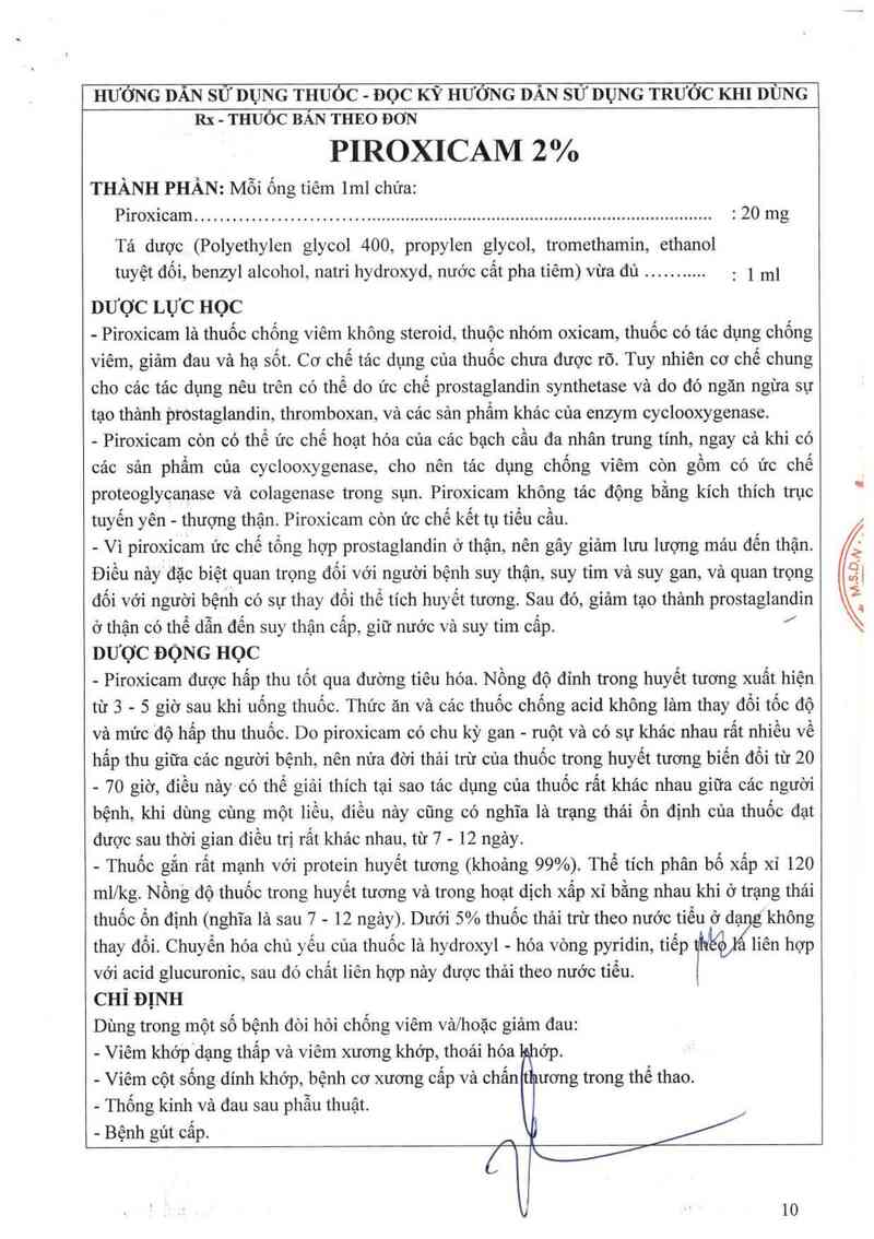 thông tin, cách dùng, giá thuốc Piroxicam 2% - ảnh 1