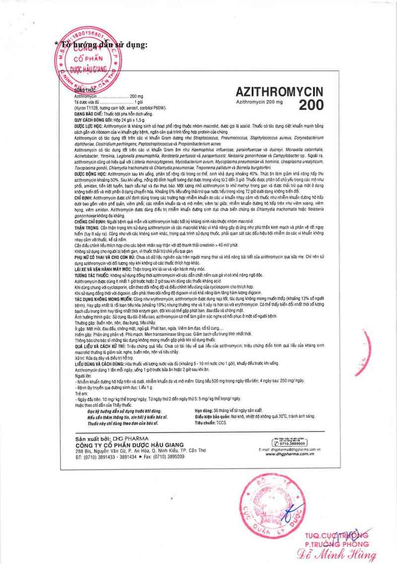 thông tin, cách dùng, giá thuốc Azithromycin 200 - ảnh 2