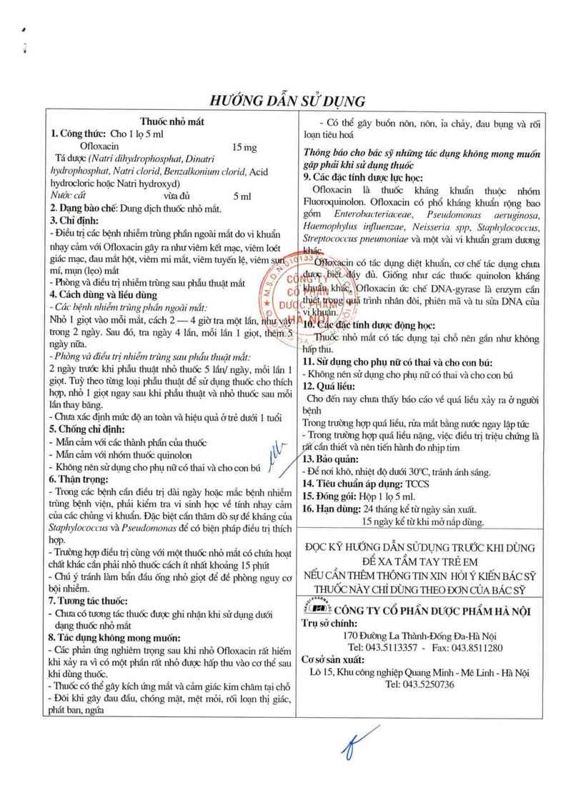 thông tin, cách dùng, giá thuốc Ofloxacin 0,3% - ảnh 1