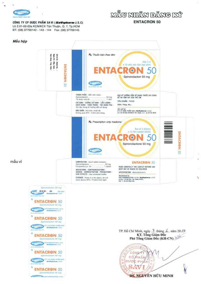 thông tin, cách dùng, giá thuốc Entacron 50 - ảnh 1