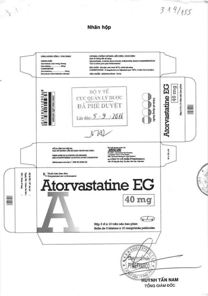 thông tin, cách dùng, giá thuốc Atorvastatine EG 40mg - ảnh 0