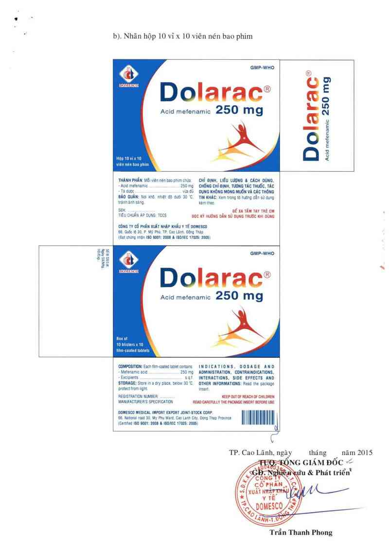 thông tin, cách dùng, giá thuốc Dolarac 250 mg - ảnh 1