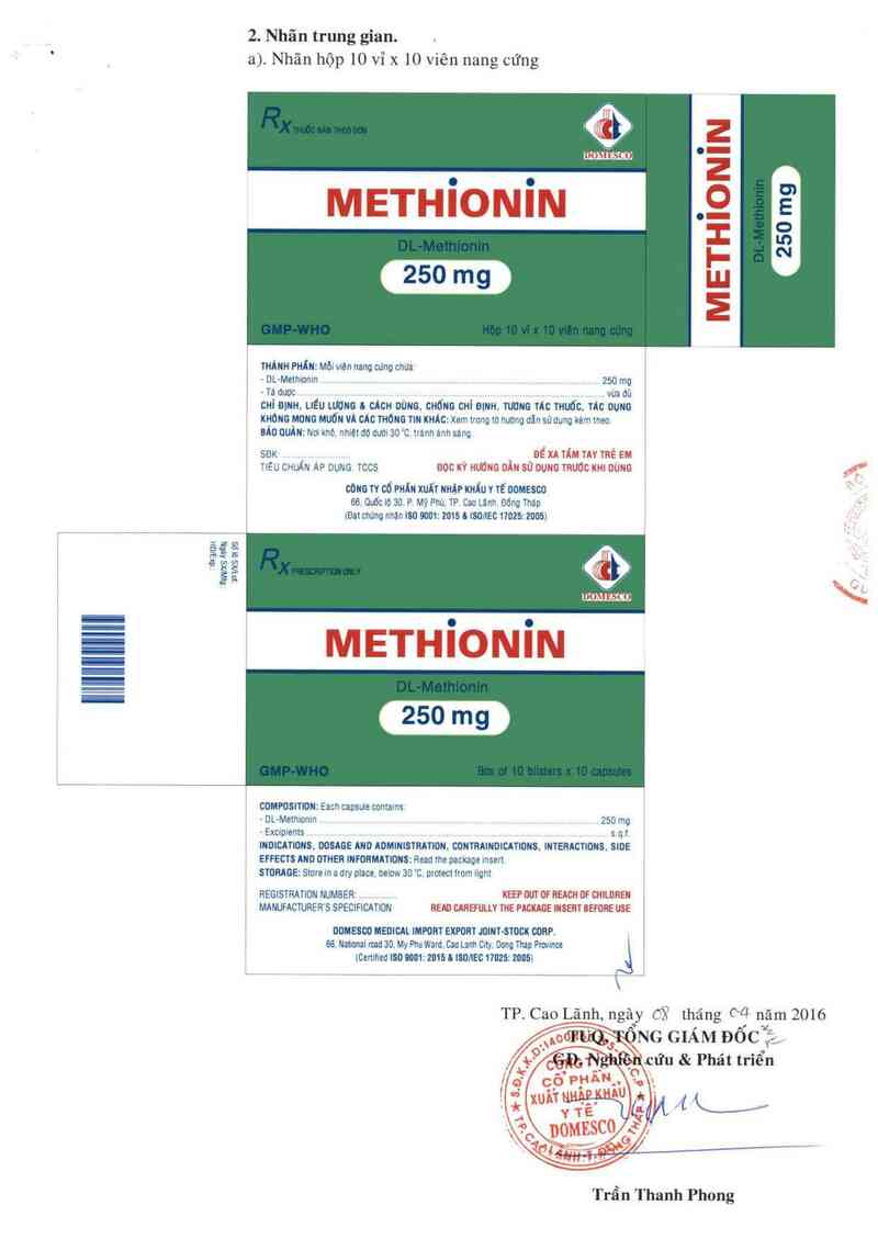 thông tin, cách dùng, giá thuốc Methionin 250 mg - ảnh 1