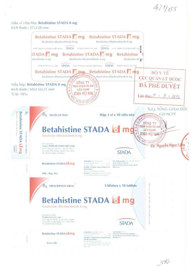 thông tin, cách dùng, giá thuốc Betahistine Stada 8 mg - ảnh 0