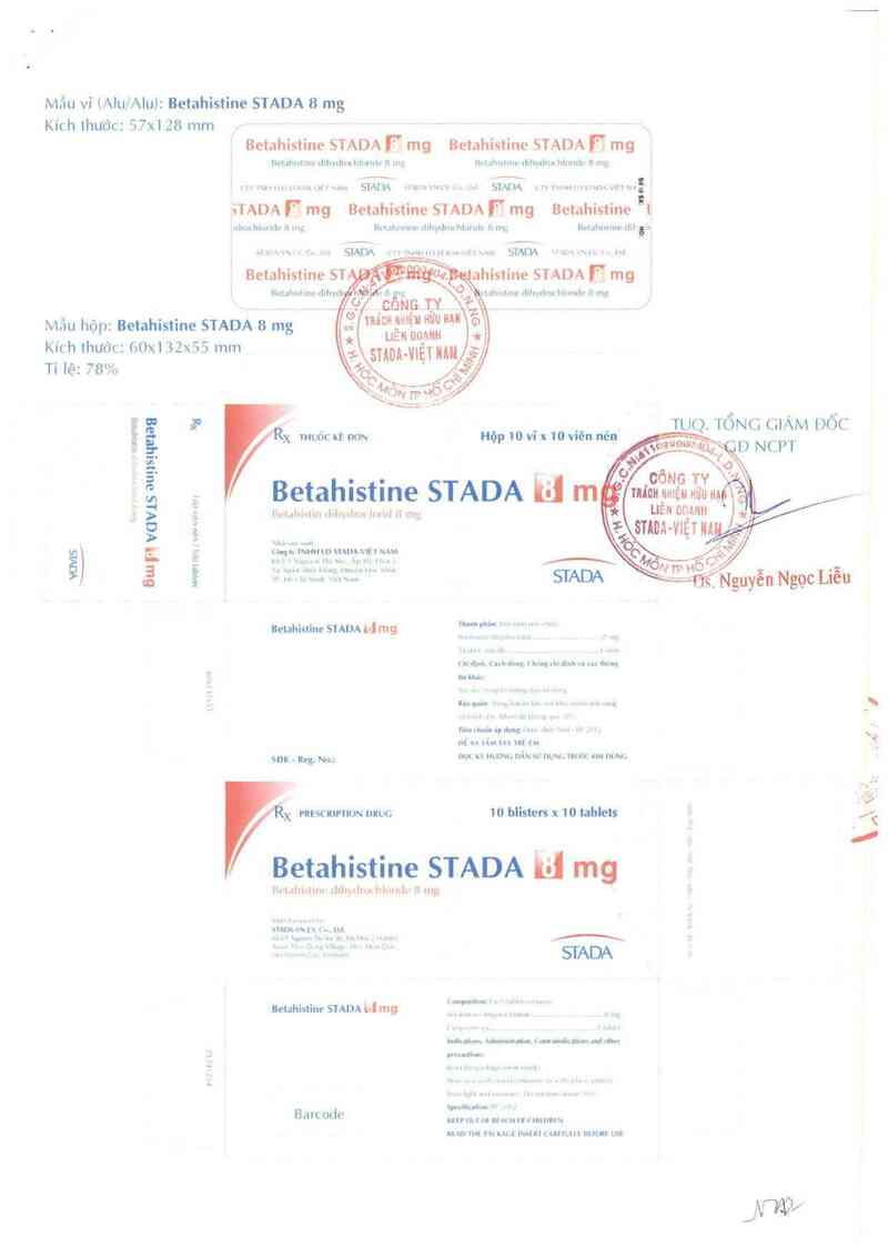 thông tin, cách dùng, giá thuốc Betahistine Stada 8 mg - ảnh 2