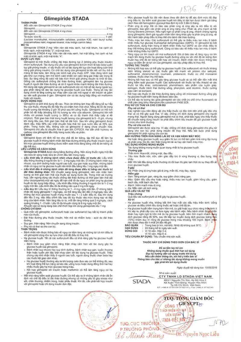 thông tin, cách dùng, giá thuốc Glimepiride Stada 4mg - ảnh 2