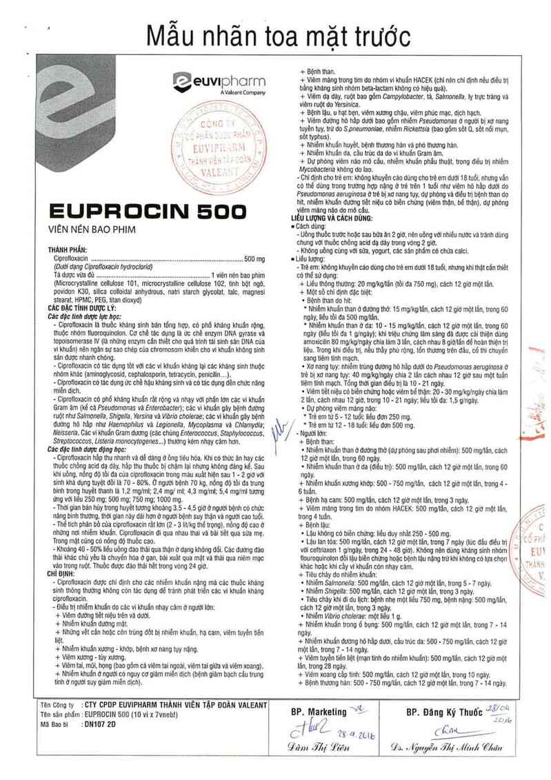 thông tin, cách dùng, giá thuốc Euprocin 500 - ảnh 2