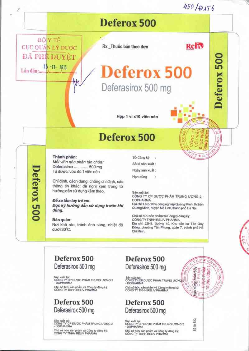 thông tin, cách dùng, giá thuốc Deferox 500 - ảnh 0