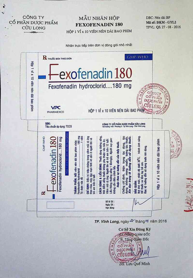 thông tin, cách dùng, giá thuốc Fexofenadin 180 - ảnh 1