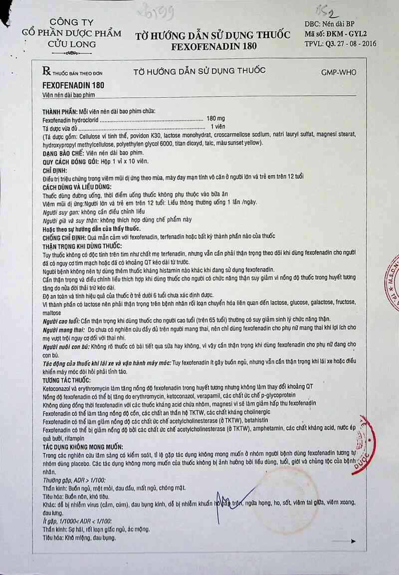 thông tin, cách dùng, giá thuốc Fexofenadin 180 - ảnh 2