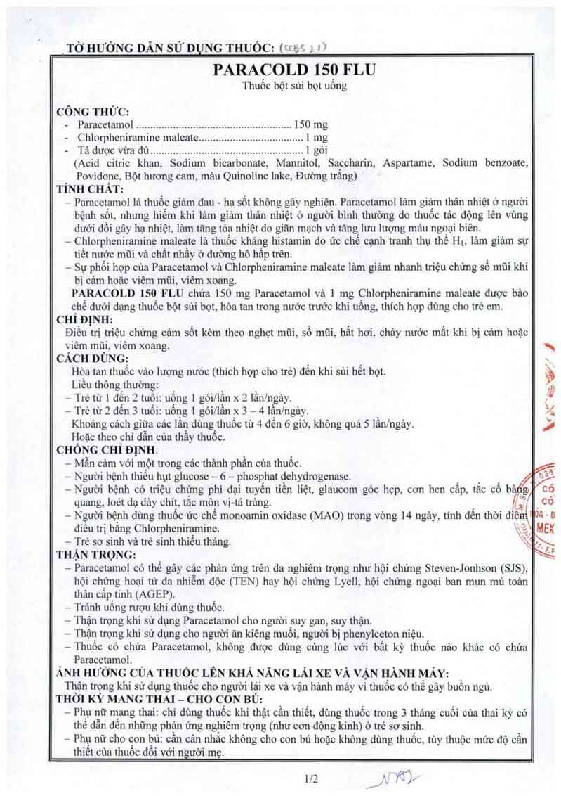 thông tin, cách dùng, giá thuốc Paracold 150 Flu - ảnh 3