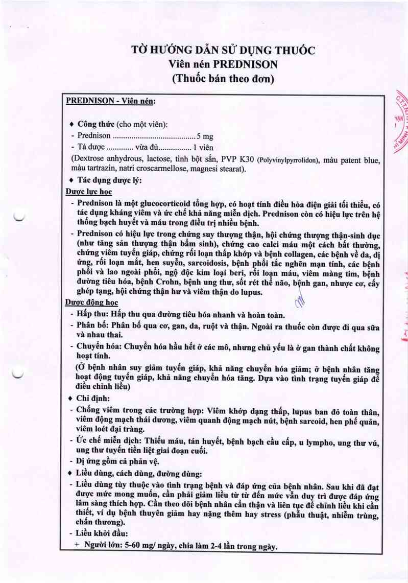 thông tin, cách dùng, giá thuốc Prednison - ảnh 4