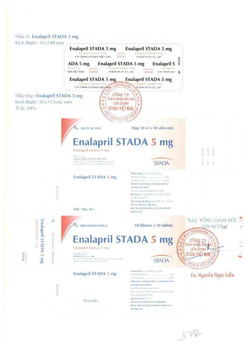 thông tin, cách dùng, giá thuốc Enalapril Stada 5 mg - ảnh 1