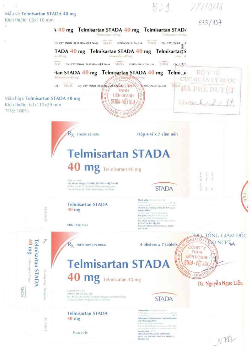 thông tin, cách dùng, giá thuốc Telmisartan Stada 40 mg - ảnh 0