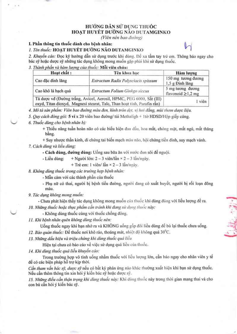 thông tin, cách dùng, giá thuốc Hoạt huyết dưỡng não Dutamginko - ảnh 1