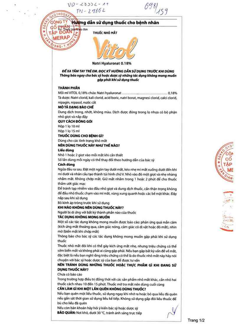 thông tin, cách dùng, giá thuốc Vitol - ảnh 1