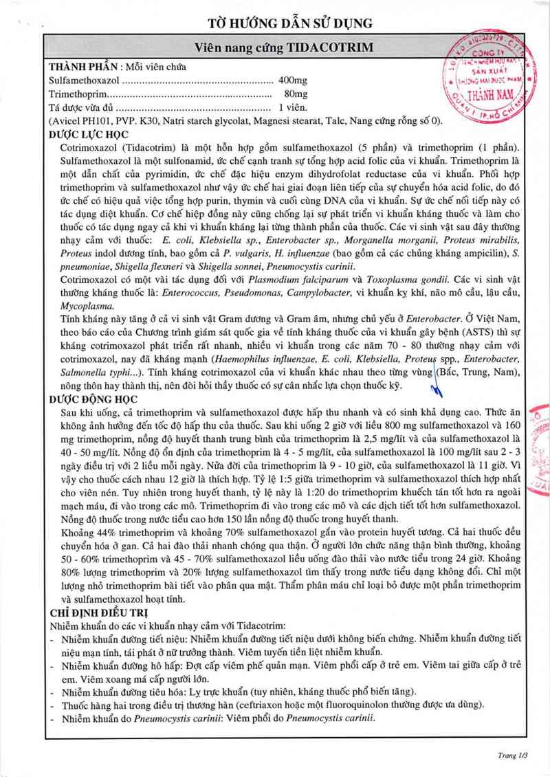 thông tin, cách dùng, giá thuốc Tidacotrim - ảnh 1