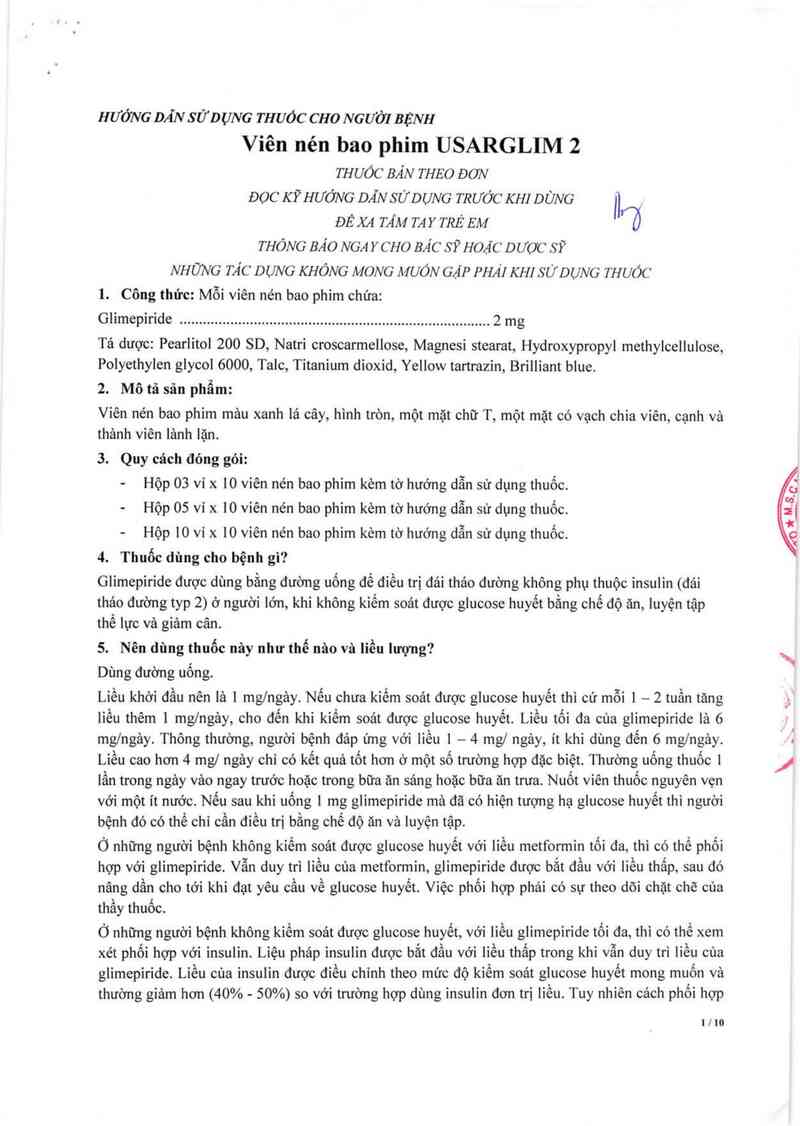thông tin, cách dùng, giá thuốc Usarglim 2 - ảnh 4