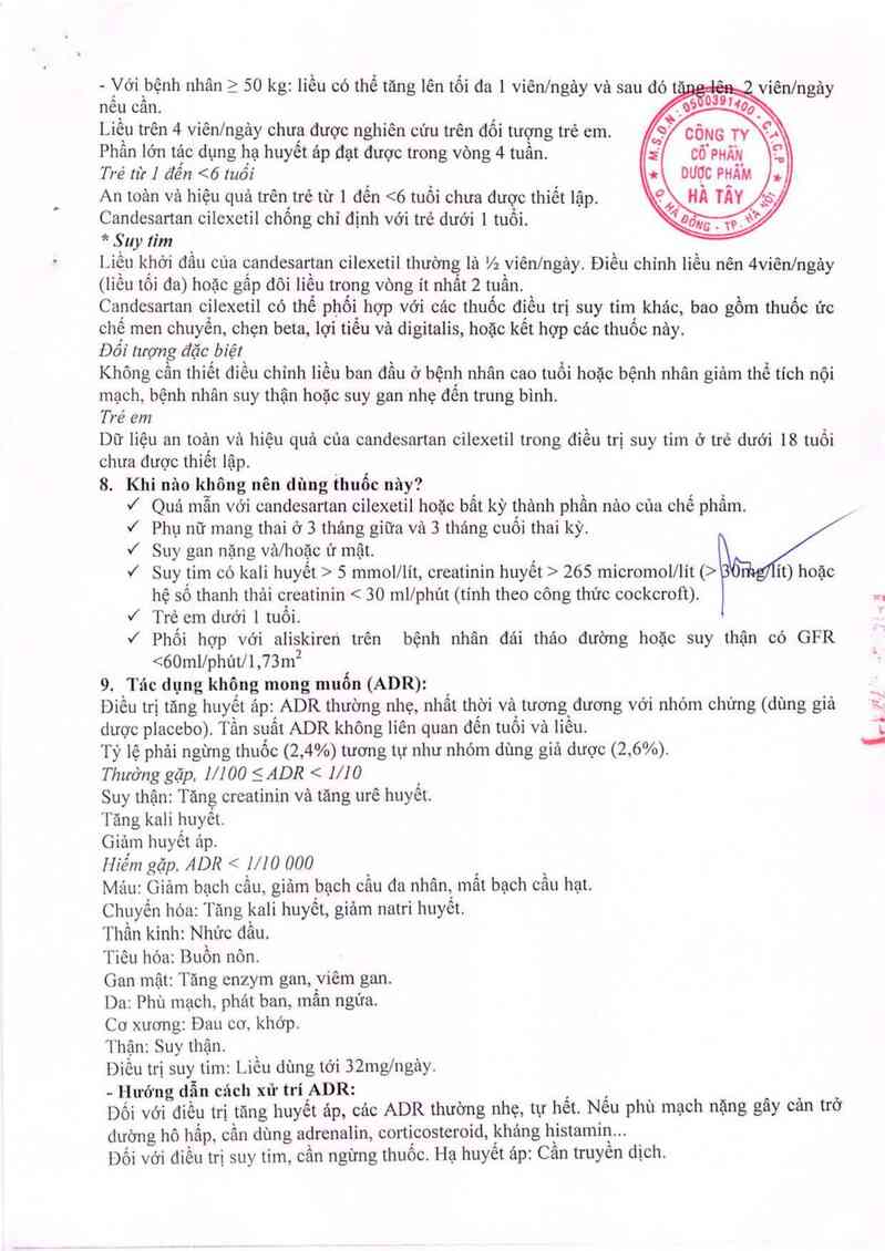 thông tin, cách dùng, giá thuốc Cardesartan 8 - ảnh 9