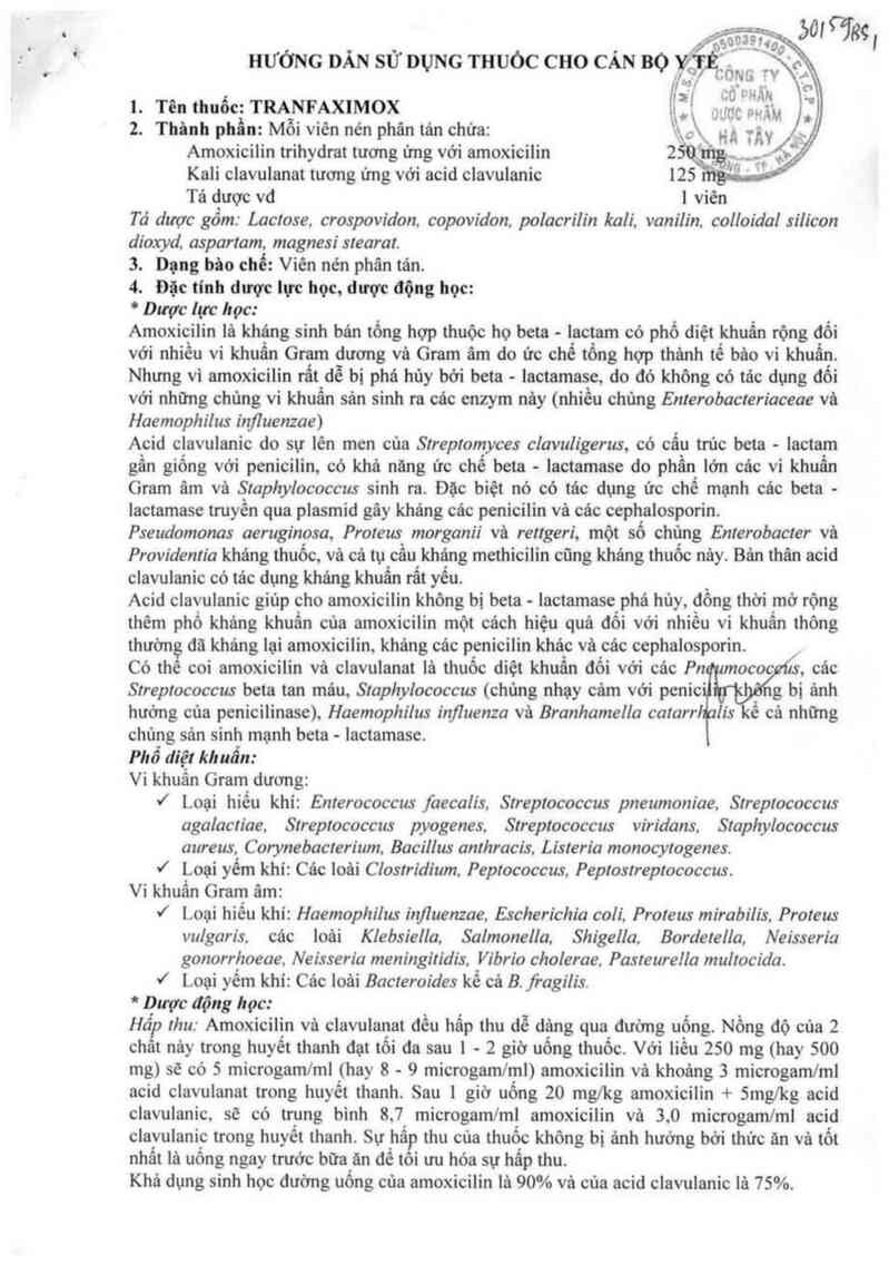 thông tin, cách dùng, giá thuốc Tranfaximox 375 - ảnh 1