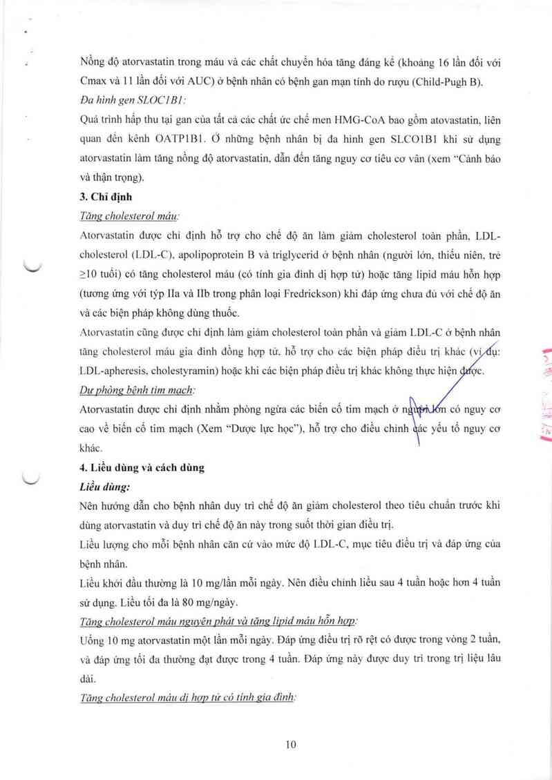 thông tin, cách dùng, giá thuốc Atorvastatin 10 mg - ảnh 13