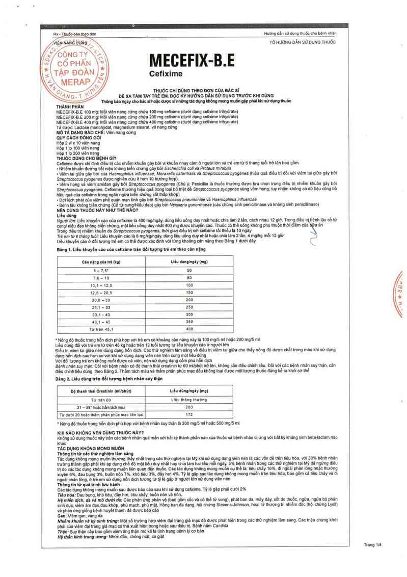 thông tin, cách dùng, giá thuốc Mecefix-B.E 200 mg - ảnh 4