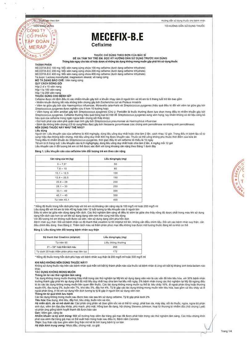 thông tin, cách dùng, giá thuốc Mecefix-B.E 400 mg - ảnh 4