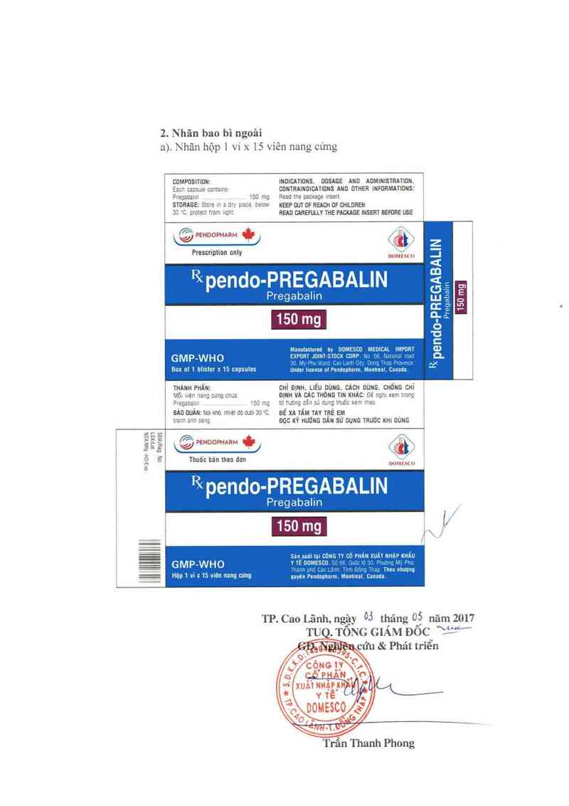 thông tin, cách dùng, giá thuốc pendo-Pregabalin 150 mg - ảnh 1