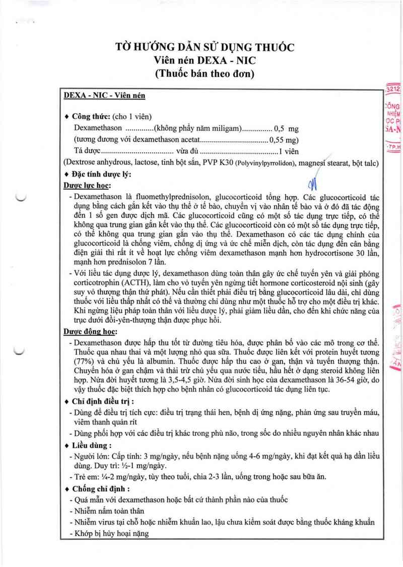 thông tin, cách dùng, giá thuốc Dexa-Nic - ảnh 2