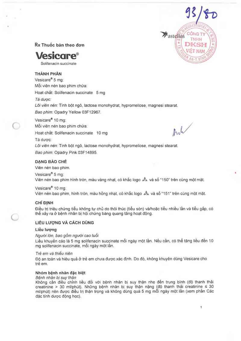 thông tin, cách dùng, giá thuốc Vesicare 5mg - ảnh 3