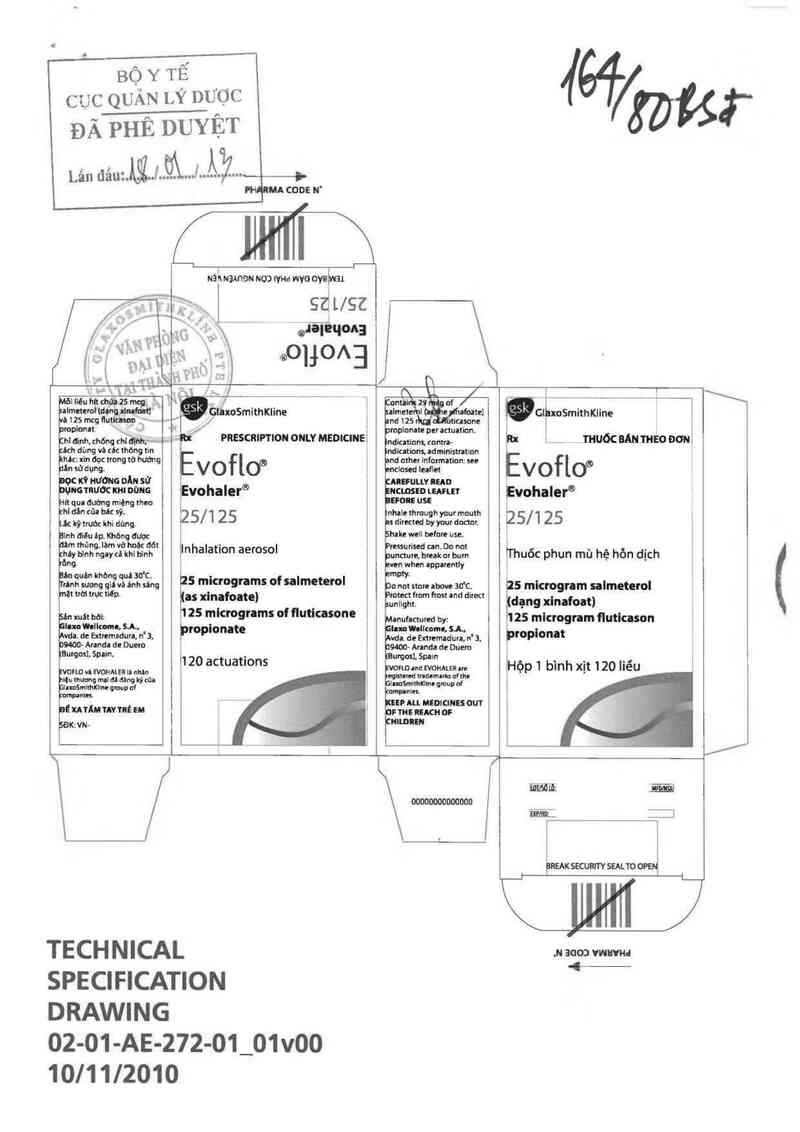 thông tin, cách dùng, giá thuốc Evoflo Evohaler 25/125mcg - ảnh 0