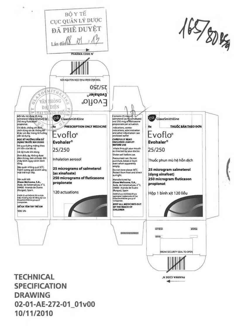 thông tin, cách dùng, giá thuốc Evoflo Evohaler 25/250mcg - ảnh 0