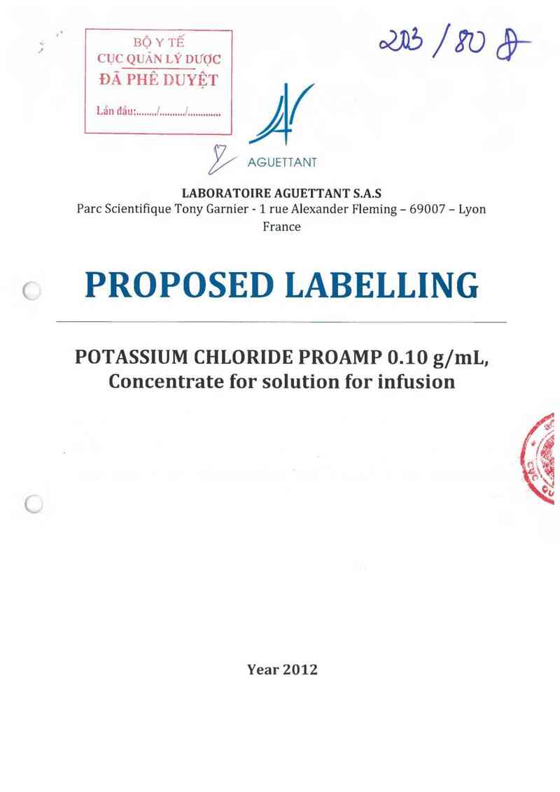 thông tin, cách dùng, giá thuốc Potassium Chloride Proamp 0,10g/ml - ảnh 0