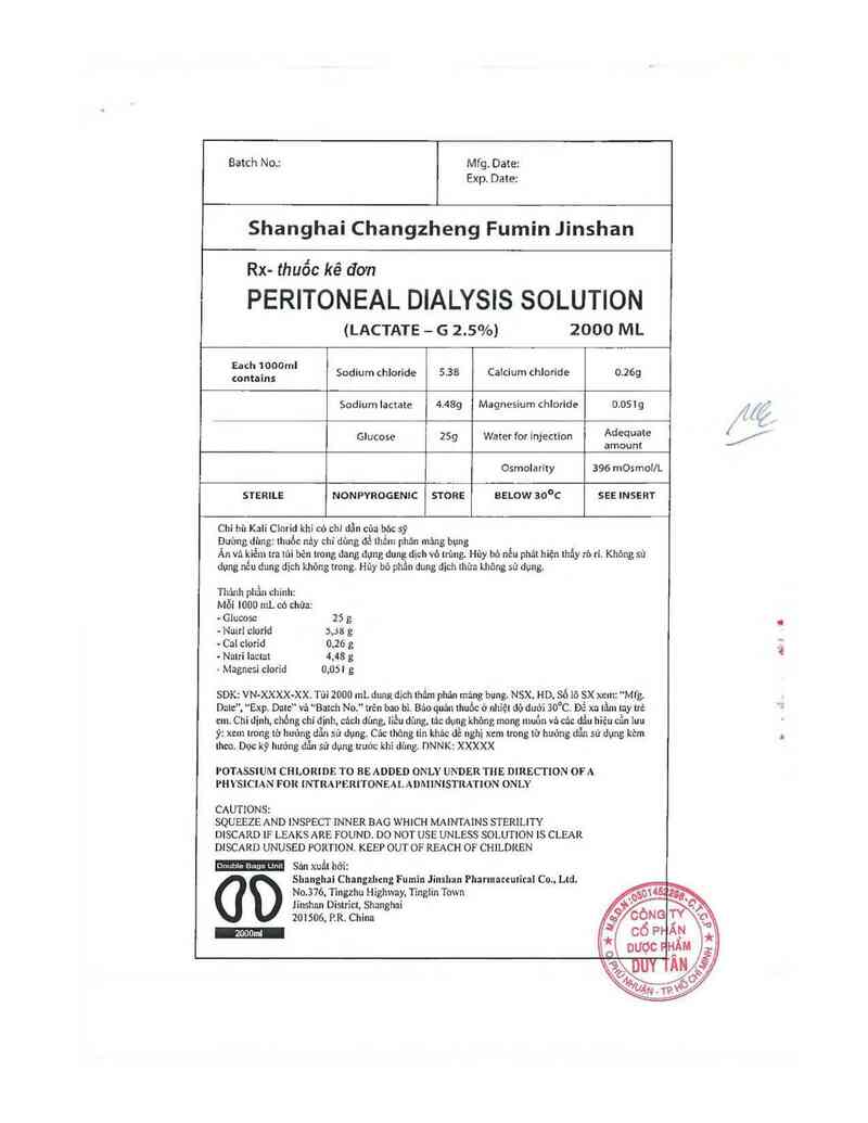 thông tin, cách dùng, giá thuốc Peritoneal Dialysis solution (Lactate-G 2.5%) - ảnh 1