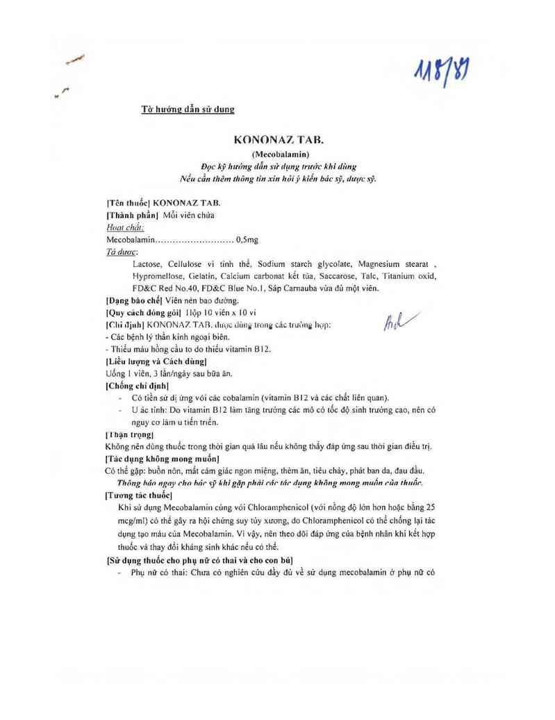 thông tin, cách dùng, giá thuốc Kononaz Tab. - ảnh 1