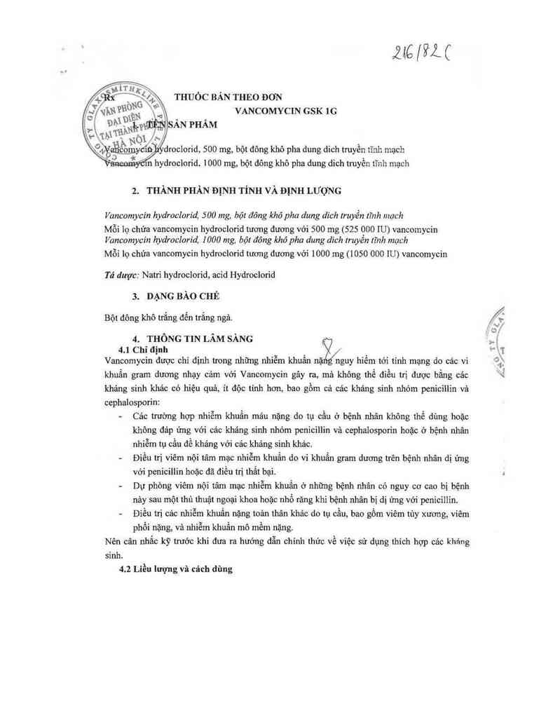 thông tin, cách dùng, giá thuốc Vancomycin GSK 1g - ảnh 3
