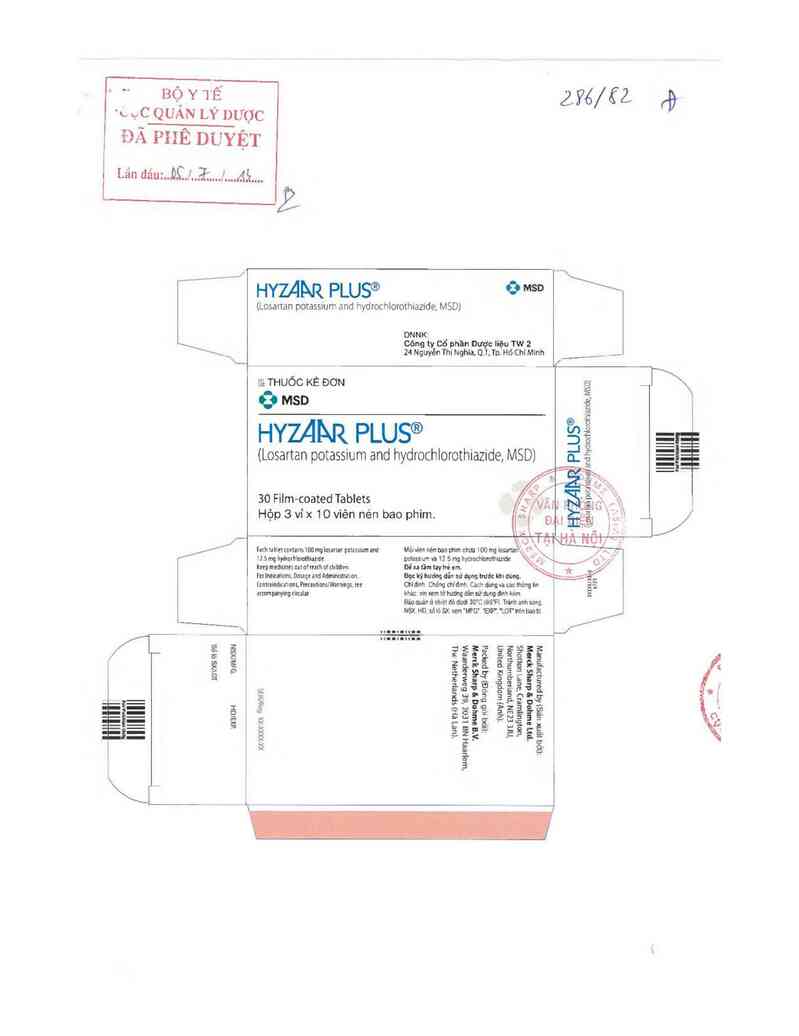 thông tin, cách dùng, giá thuốc Hyzaar Plus (Cơ sở đóng gói: Merck Sharp & Dohme B.V, đ/c: Waarderweg 39, NL-2031 BN Haarlem, The Netherlands) - ảnh 0